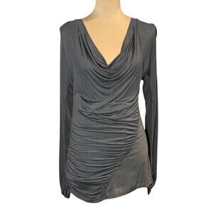NWT Gold Hawk Asymmetrical Draped Top Sz.S Gray Bamboo Silk Quite Luxury Modern